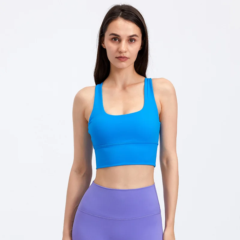 Lulu High Quality Fitness Bra Women Gym Tank Top Butter Soft  Cross Back Yoga Vest Athletic High Impact Brassiere With Chest Pad