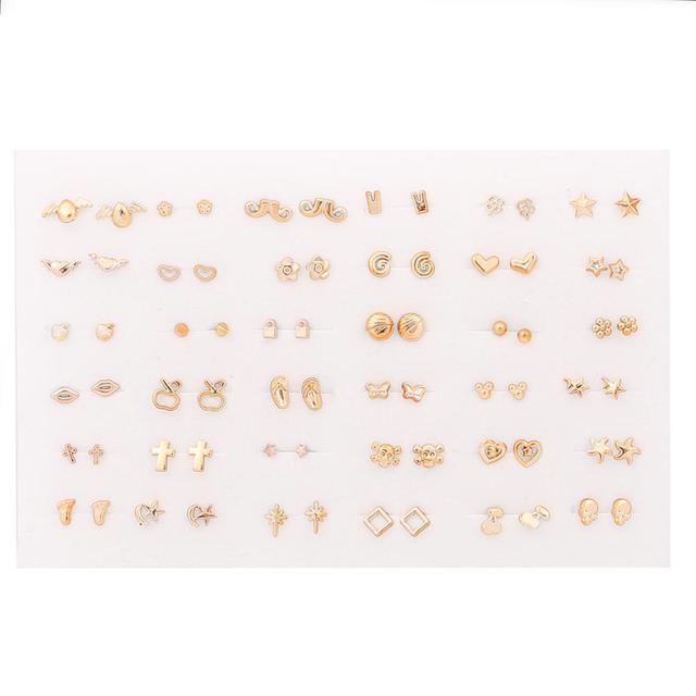 Women Plastic Crystal Small Stud Earrings Set Girl Heart Star Animal Moon Crown Sun Flower Earring Brincos Jewelry
