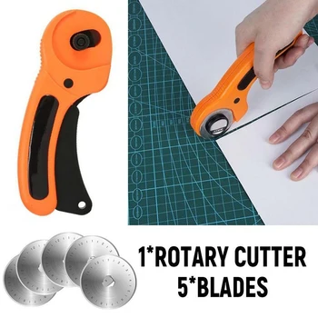 

45mm Rotary Cutter Sewing Quilting Fabric Craft Cutting Tool + 5Pcs Tungsten Steel Blades DIY Patchwork Sewing Fit Olfa Cut