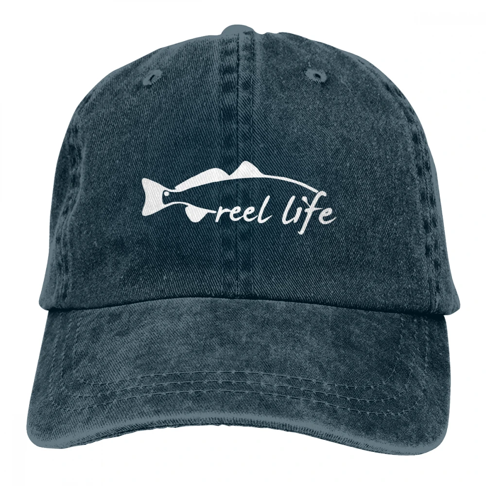 Катушка жизни Рыбалка Casquette черный унисекс Мужские Женские джинсовые бейсболка с ремешком кепки Регулируемый Гольф папа шляпа