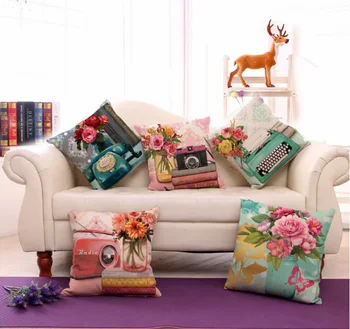 

Retro Style Pillowcase 45*45cm Phone Camera Printed Pillow Cover Cotton and Linen Sofa Cushion Cover WB745