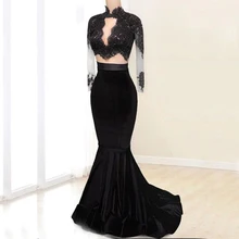 Черные вечерние платья с длинным рукавом и аппликацией из сатина, 2 предмета, реальные фотографии