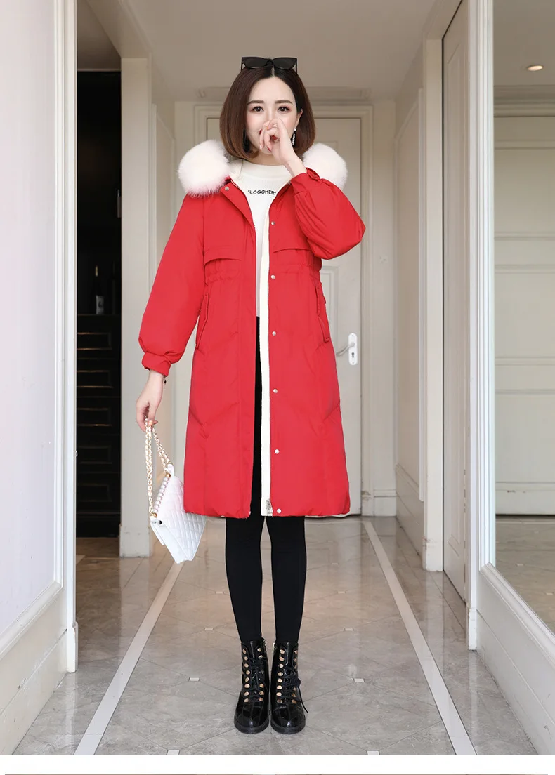 Стиль корейско-Стиль пуховик Для женщин средней длины Толстая Slim Fit записная книжка С ПЕРЕПЛЕТОМ с подходит Dongdaemun онлайн в стиле знаменитостей на талии облегающие ov