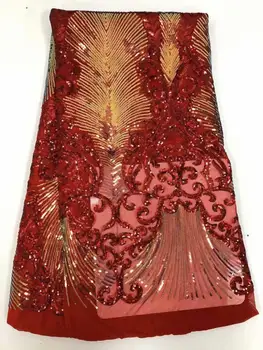 

2020 Red African Sequins Tulle Lace Fabric High Quality French Net Lace Fabric Organza Embroidery Nigerian Lace Fabric Wedding