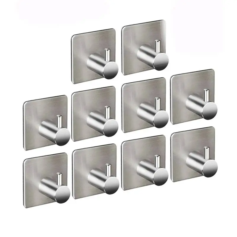 Hot 10 self-adhesive hooks, bath towel hook stainless steel hat towel hanger stainless steel hanger kitchen bathroom vanity clos