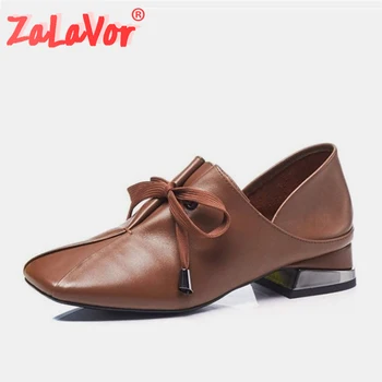 

ZALAVOR Real Leather Women Flats Shoes Lace Up Round Toe Comfort Shoes Daily Walking High Quality Women Shoes Size 34-43