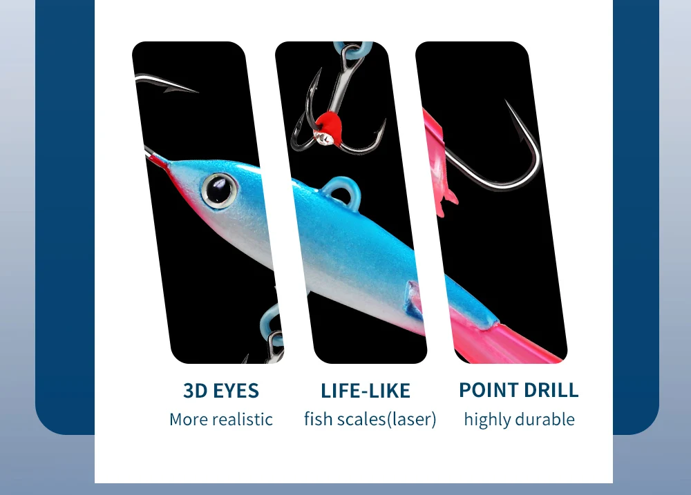 Description Picture 6 of itemFTK 12g 15g 25g Vertical Metal Jig Winter Ice Fishing Lure 3D Eye Hard Artificial Bait Balancer For Fishing Wobblers