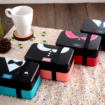 

2020 Cute Cartoon Japanese Style Bento Box Double-layer Plastic Microwave Heated Lunch Box Student Men and Women Food Box