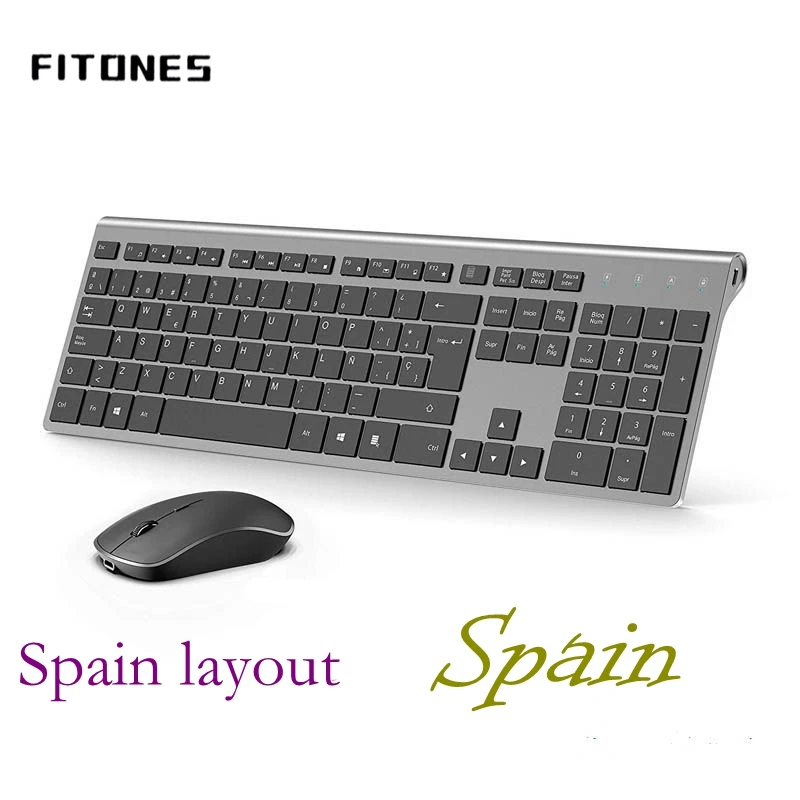 

Spain layout, wireless keyboard and mouse combination, 2.4 GHz stable connection, rechargeable battery portable mute black