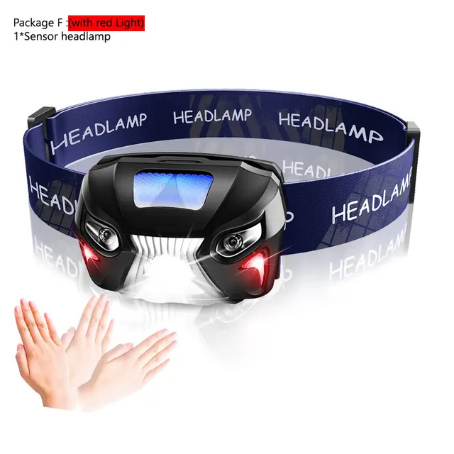 Powerfull Headlamp USB Rechargeable LED Headlight Body Motion Sensor Head Flashlight Built in lithium battery Torch Light Lamp E
