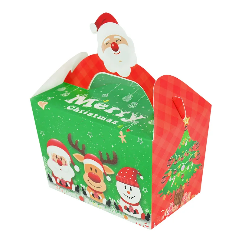 5pcs Santa Claus Snowman Paper Boxes Printed Green Red Candy Cookie Box Christmas Festival Party Supplies Kids Favor Gift Bags