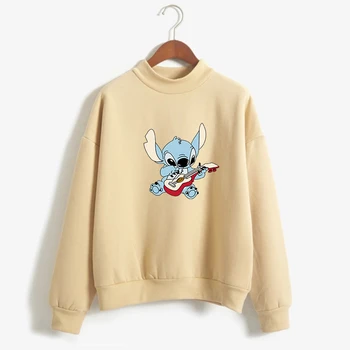 

Women Spring Autumn New Fleece Hoodies Sweatshirts Casual Streetwear Harajuku Kawaii Funny Cartoon Lilo & Stitch Print Pullover