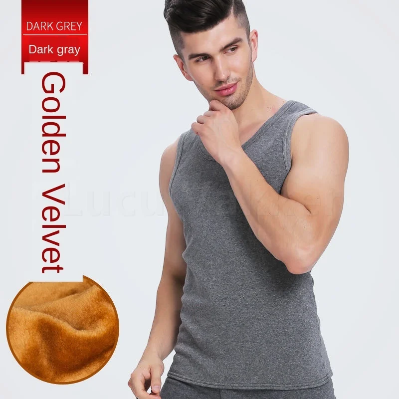 Зимняя мужская терморубашка нижнее белье дышащий жилет без рукавов бархатные