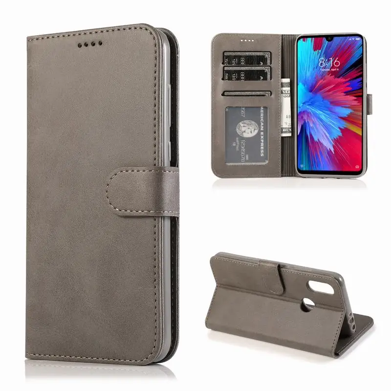 Grey Case Чехол для Xiaomi Redmi Note 7 Чехол кожаный кошелек флип чехол для мобильного телефона на xiomi Redmi Note 7 Pro Funda Red mi Note7 чехол - Color: Grey Case