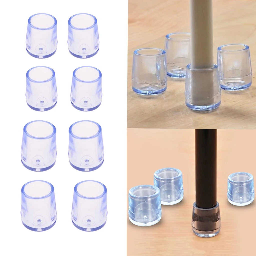 8Pcs Transparent Round Chair Leg Caps Anti Scratch Furniture Felt Pads for Table Chair Wear Shoes Protectors