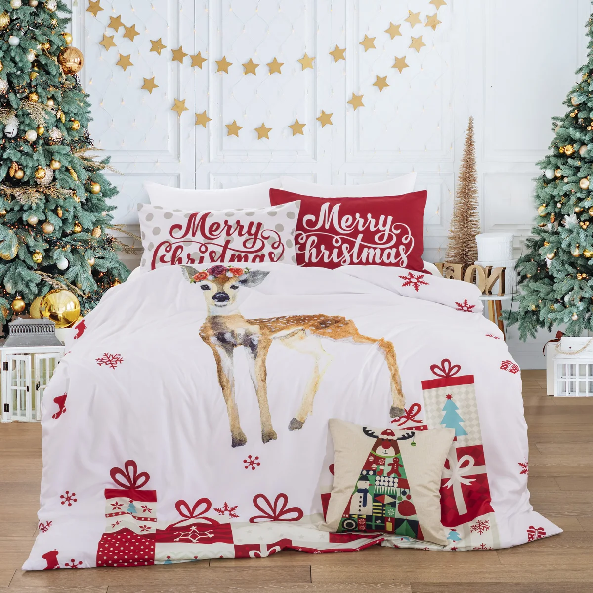 

Red Duvet Cover Set Santa Claus Double Queen King Holiday Bedding Set Single Twin Full King Luxury Bedclothes for Kid Adult Gift