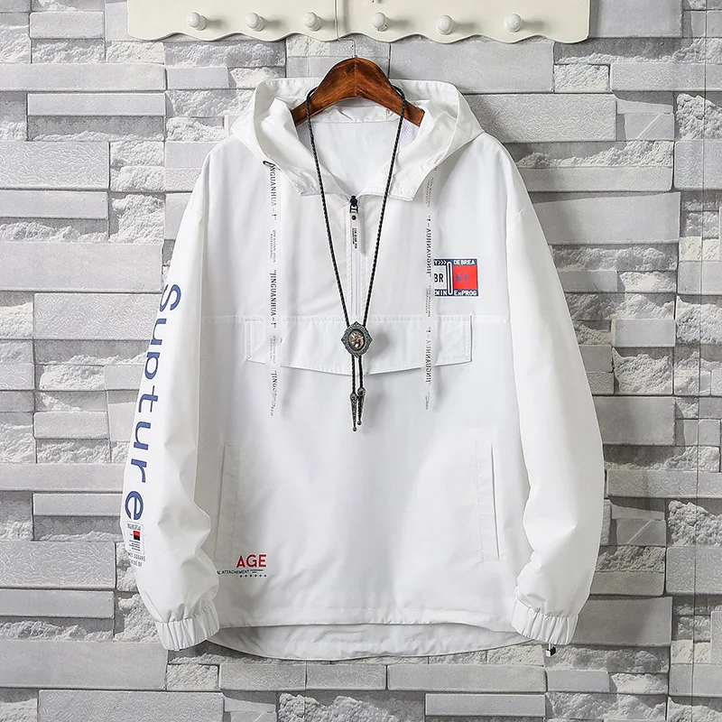 

MEN'S WEAR 2019 Autumn New Style Jacket Students-Style Hip Hop Pullover Jacket Trend Printed Letter Hooded Coat