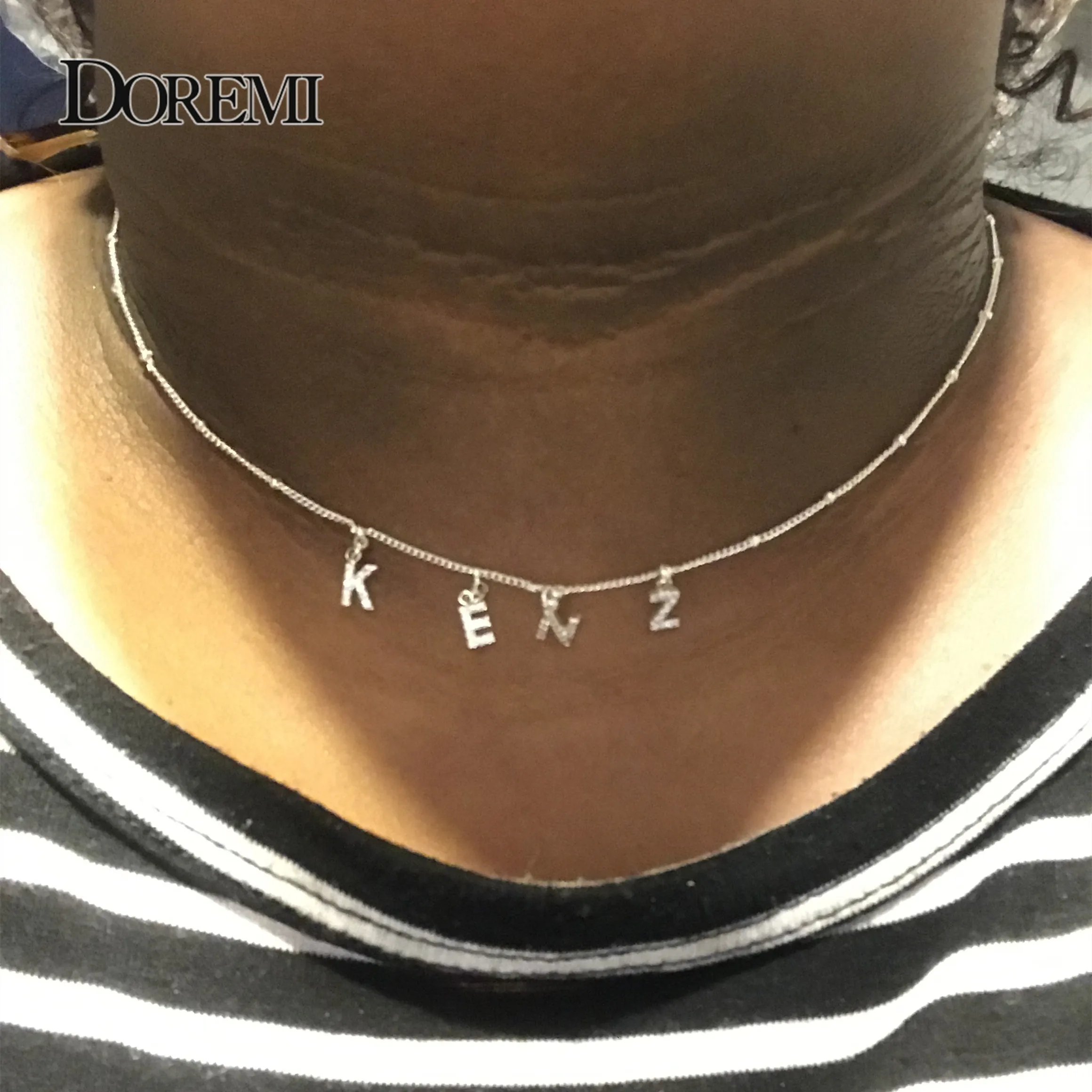 DOREMI 3A Zircon Personalized Gold Name Necklace with Letter Numbers Custom Copper Necklaces for Women Girl Font Pendant Choker