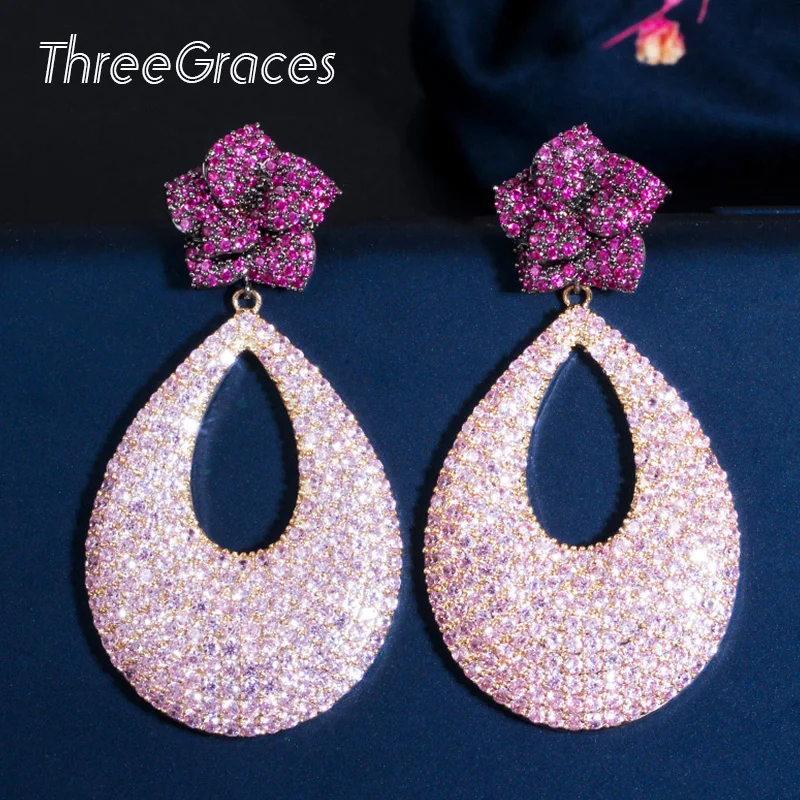 ThreeGraces розово-красный цвет кубический цирконий камень большой длинные