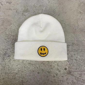 

1:1 Top Quality Drew House Hats Women Men 2019 Winter Knitted Hiphop Streetwear Justin Bieber Beanies Smile Face Drew Cap Hat
