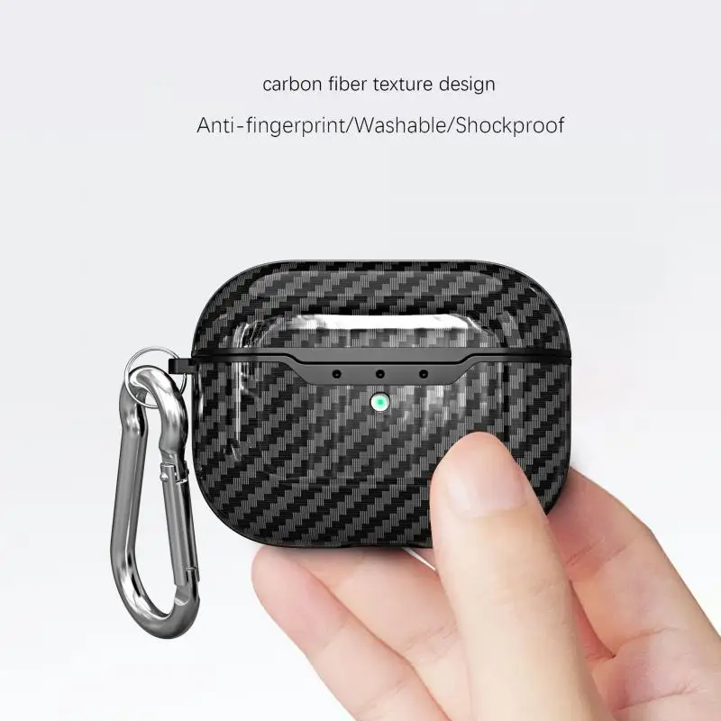 Чехол для AirPods Pro ударопрочные наушники с текстурой личи из углеродного волокна