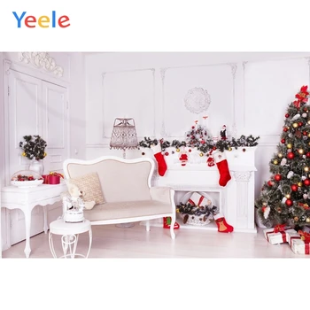 

Christmas Tree Fireplace Wooden Floor Chair Doll Backdrop Decoration Photography Custom Photographic Background For Photo Studio