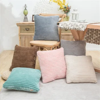 

Korean Version Pillow Case Cushion Cover 45x45cm Striped Flannel Fabric Super Soft Cojines Decorativos Para Sofa Kussenhoes