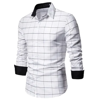 

Men's Business Casual Plaid Shirt Slim Fit Button Down Dress Shirts 2019 Brand New Long Sleeve Shirt Men Camisa Social Masculina
