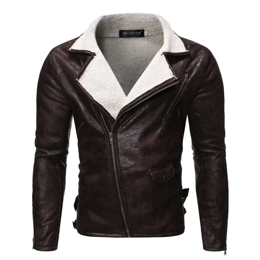 Winter Bomber Jackets Men 2019 Warm Teddy Bear Lazy Faux Leather Jacket Coat Retro Punk Motorcycle Fur Zipper Outwear Male Zip | Мужская