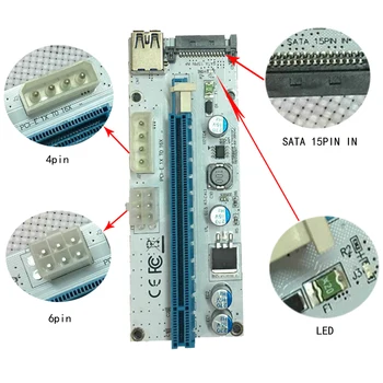 

60cm PCI-E Express 1X To 16X Extender Riser Card Adapter USB 3.0 LED SATA 6 Pin Power Cable For BTC Miner Mining