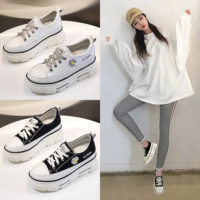 casual small white shoes 2020 spring new all-around canvas women cream daisy inside high board trend | Обувь
