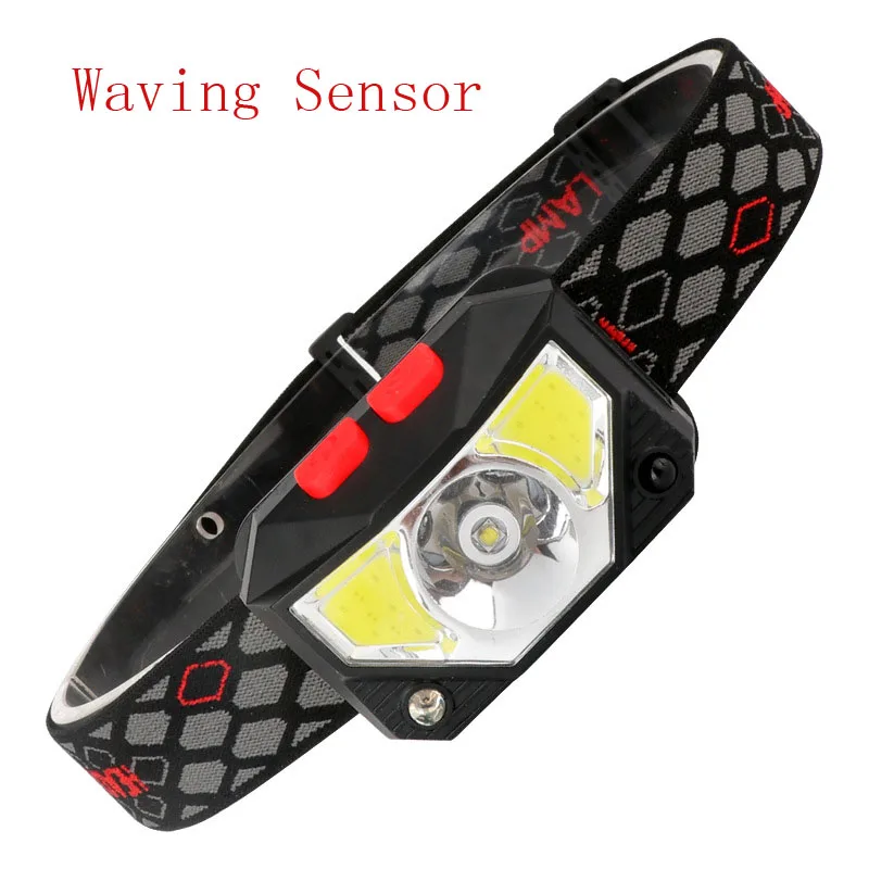 Headlamp LED Wave Induction Red Mini USB Rechargeable HeadTorchs Built-in Battery Multifunctional Light COB Headlights | Освещение