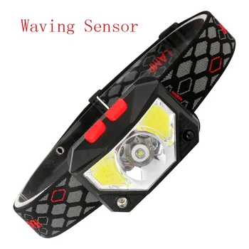 

Headlamp LED Wave Induction Red Mini USB Rechargeable HeadTorchs Built-in Battery Multifunctional Light COB Headlights
