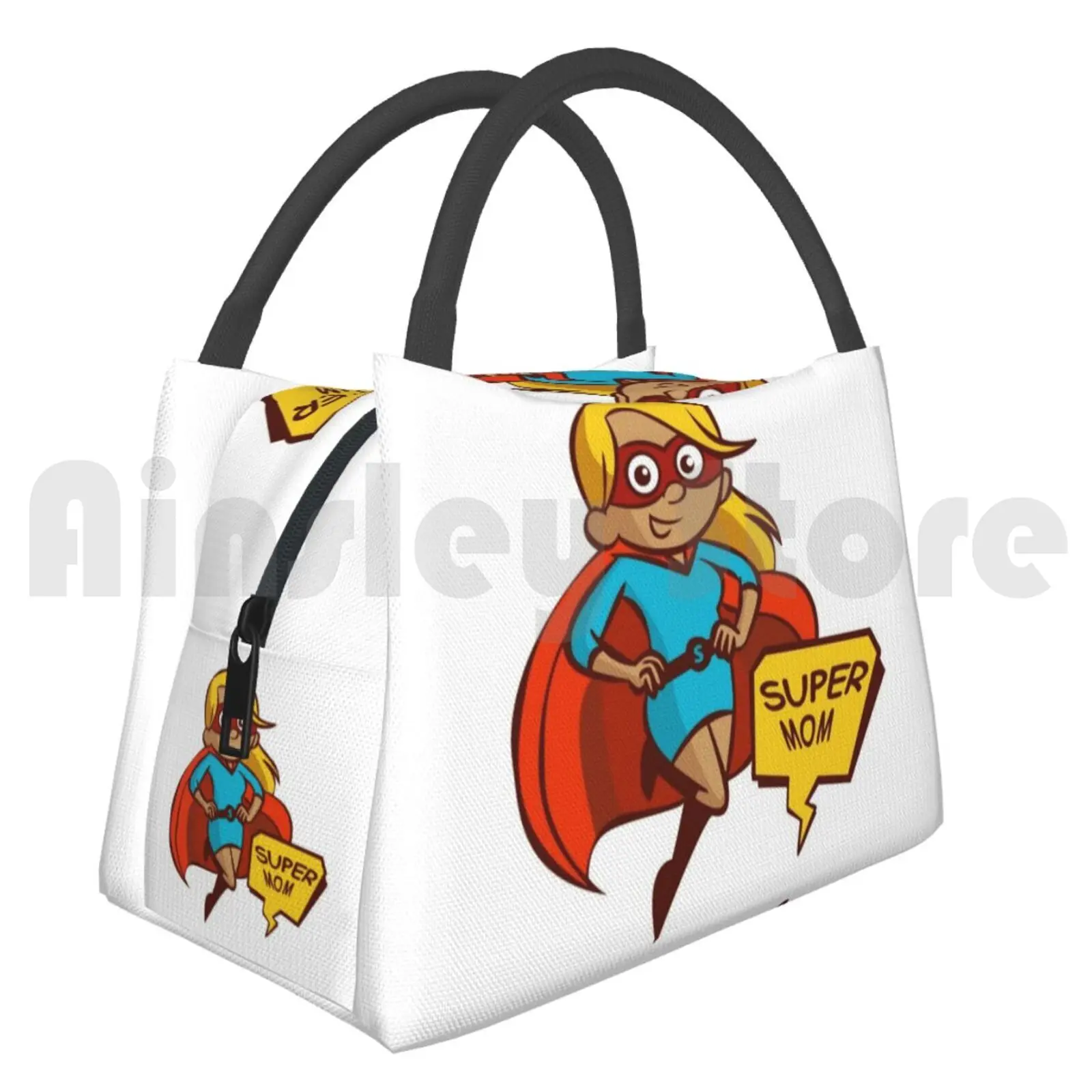 

Cooler Lunch Bag Picnic Bag Super Mom Cartoon Mom Super Mother Figure Humor Maternal Family Strong Protector