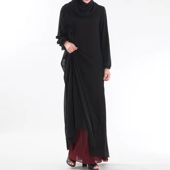 

Abaya Jilbab Muslim Maxi Dress Chiffon Plus Size Kaftan Long High Waist Vintage Basic Islamic Clothings Long Robe (Two Sides)