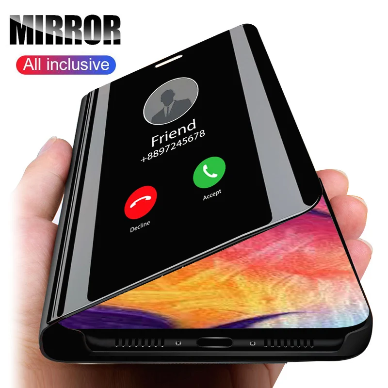 Mirror Flip View Case For Oneplus 7T Pro 6t 5T PU Leather Stand Phone Cover 7 6 5 One Plus | Мобильные телефоны и