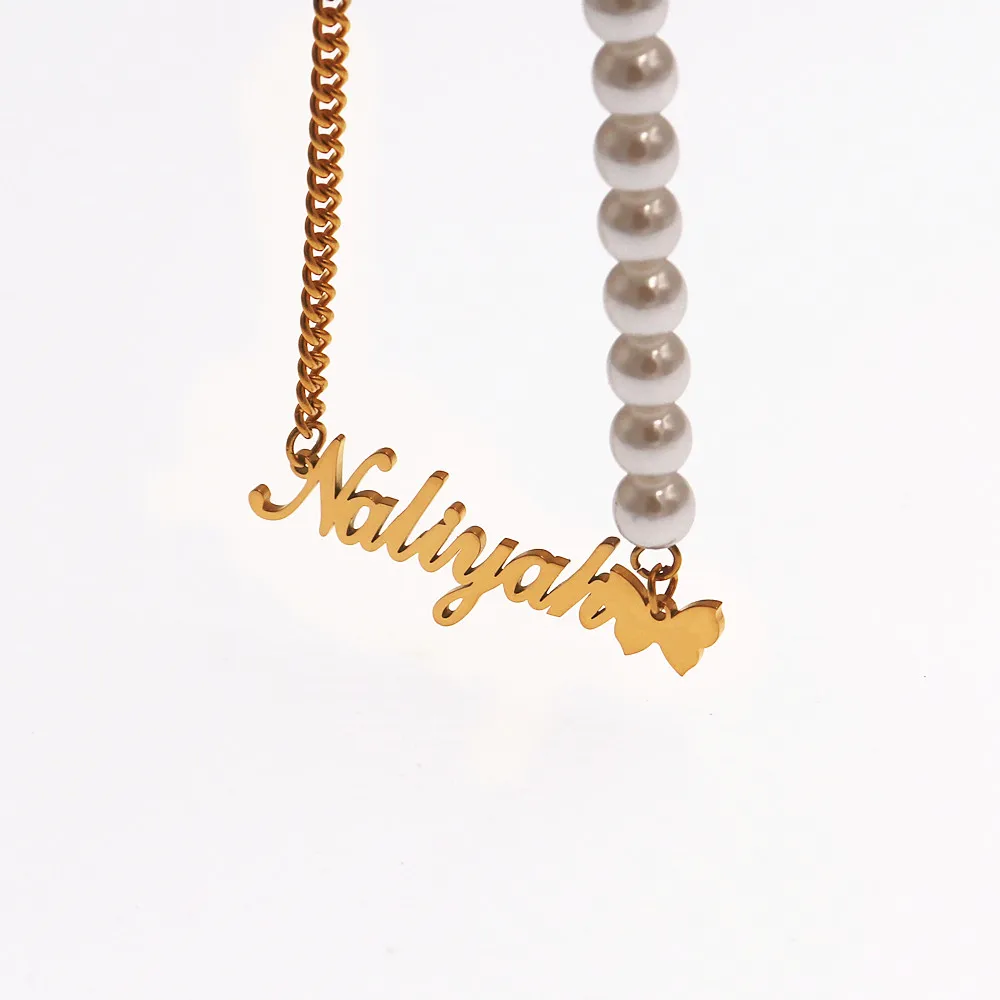 Gold Butterfly Name Necklace Custom 
