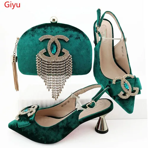 

doershow teal Shoes with Matching Bag for Women Nigerian Shoe and Bag Set for party African Shoe and Bag Set for lady!SOU1-38