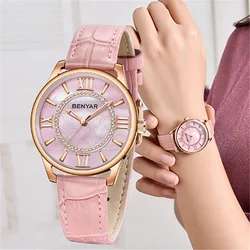 NEW BENYAR Top Brand Luxury Women Watches Fashion Ladies Gold Pink Quartz Watch Waterproof Watch Simple Clock Relogio Feminino
