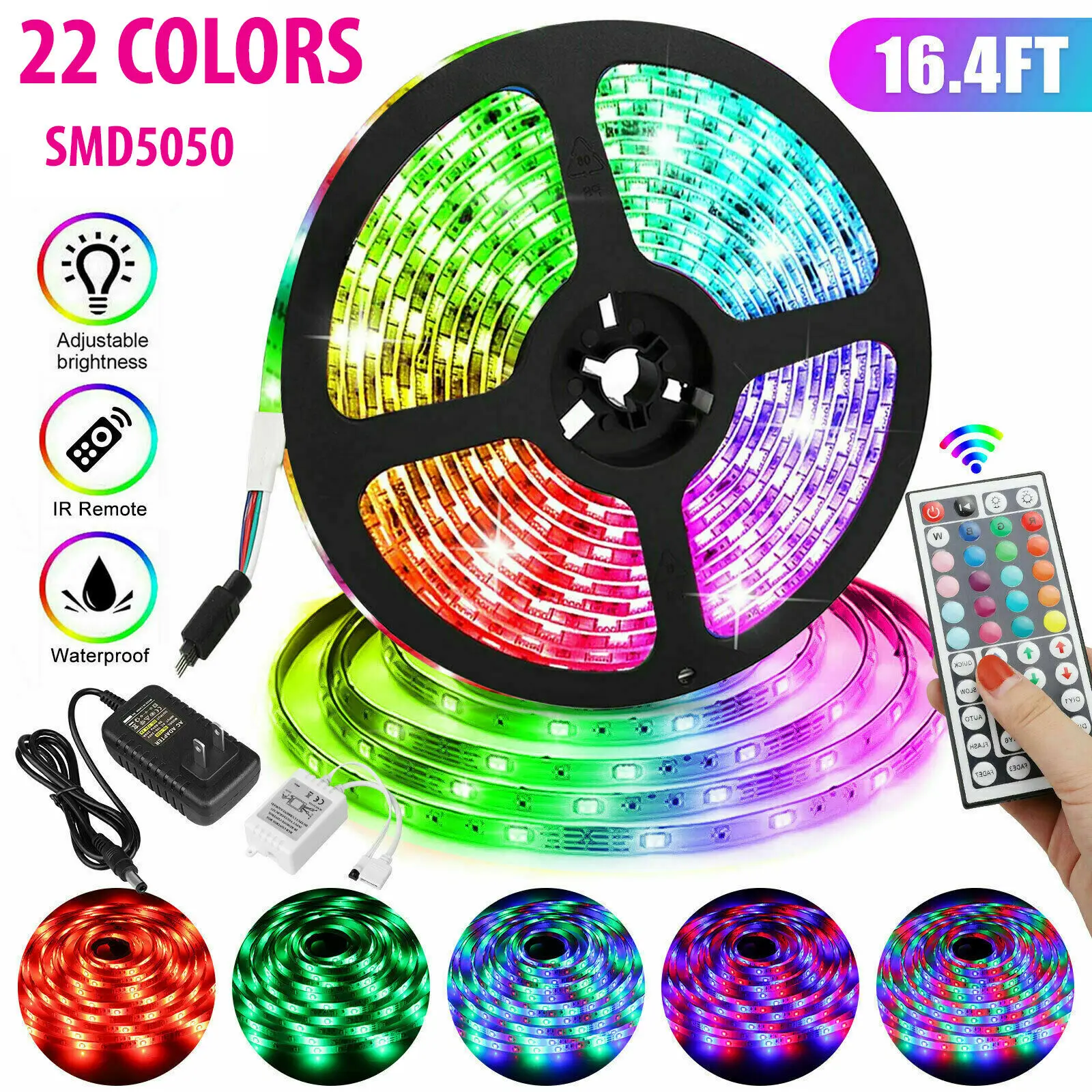 

5M 15M 5050 RGB led strip light DC12V RGB Flexible Tape Led Ribbon 5M 10M 15M Led Strip Light With IR Remote For Christmas