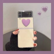 

For Samsung ZFlip3 Case Silicone Purple Love Heart Four-corner Shatter-resistant Cover for Samsung ZFlip 3Etui Soft Case