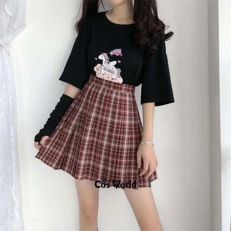 

[Mi Zhang] Girl's Women's Japanese Summer High Waist Pleated Plaid Skirts For JK School Uniform Students Cloths