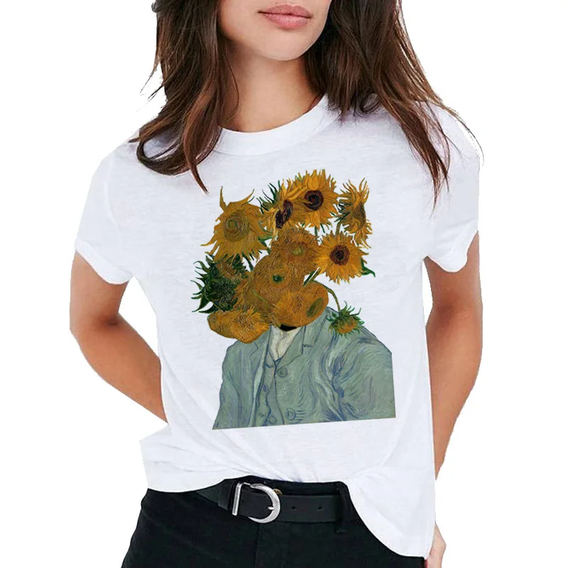 Van Gogh Oil Art женская футболка с принтом Футболка женская Повседневная новая уличная футболка графическая футболка в стиле Харадзюку Femme
