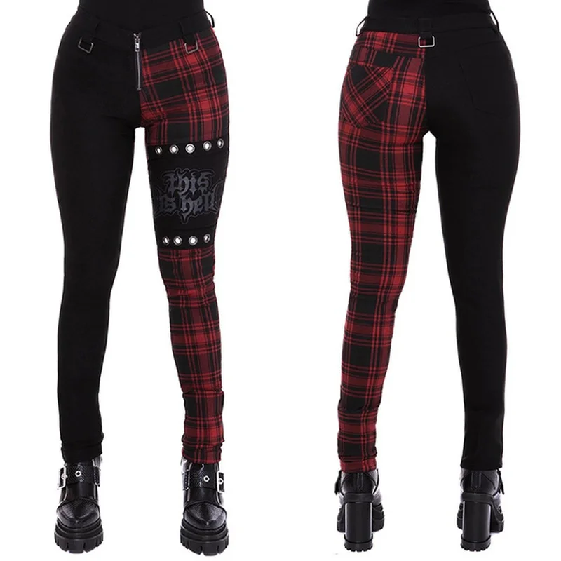 Pantalones a cuadros de cintura alta para mujer, pantalón Punk Y2k, ropa de calle de moda para mujer, calzas góticas de retales con cremallera, verano y primavera 2021