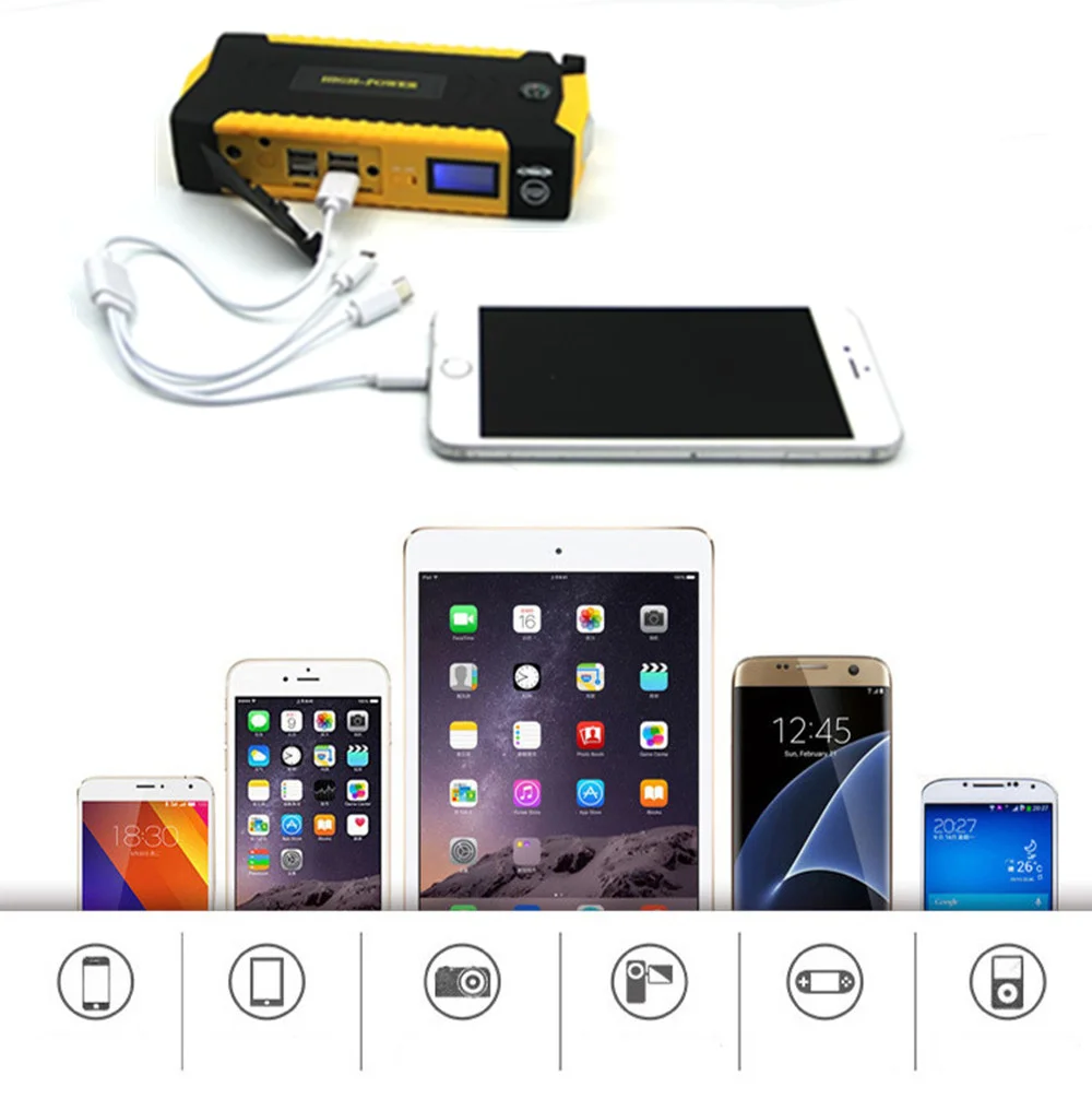 Для бензинового и дизельного автомобильного пускового устройства power Bank 12 в большой емкости 600A портативный автомобильный пусковой аккумулятор