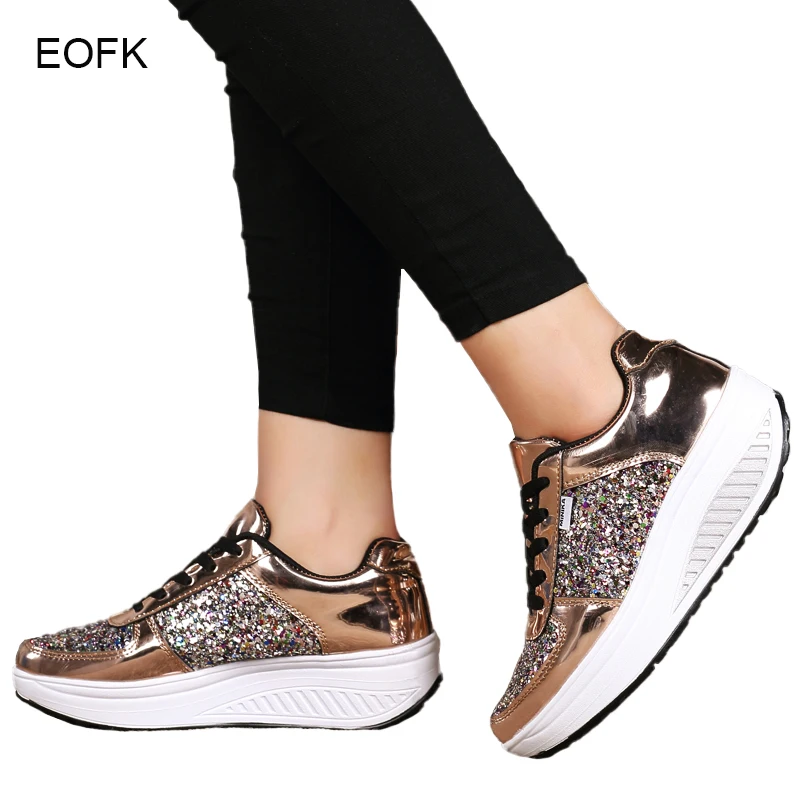 Women Platform Shoes Autumn Bling Soft Slip On Casual Comfortable Gold Ladies Sneakers Flats Moccasin Loafers