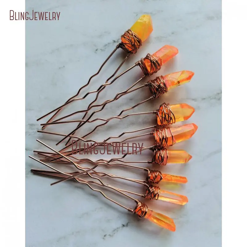 

Neon Orange Quartz Crystal Hair Pins Raw Stone Pins Hair Accessories HJ27793