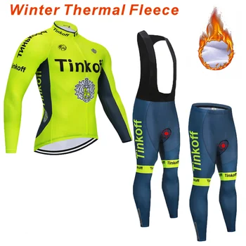 

Tinkoff 2020 Winter thermal fleece long sleeve set bicicleta maillot ciclismo kit bike winter cycling clothing Ropa de invierno