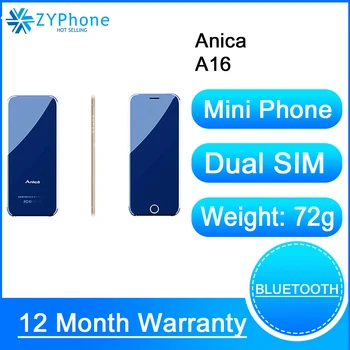 

Anica A16 Mini Cell Phones, 1.54" Credit Card Size Bluetooth Dialer mini Celular Fone, Dual SIM big Sound Music Telefone Celular