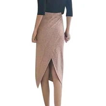 Осенне-зимняя Корейская женская сексуальная сумка с разрезом, облегающая длинная юбка с высокой талией, вязаная юбка, Тонкая Повседневная Офисная Женская новая